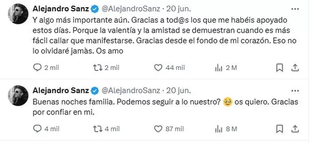 Alejandro Sanz se pronuncia tras ser señalado como "depradador sexual' por parte de Ivet Playà / X