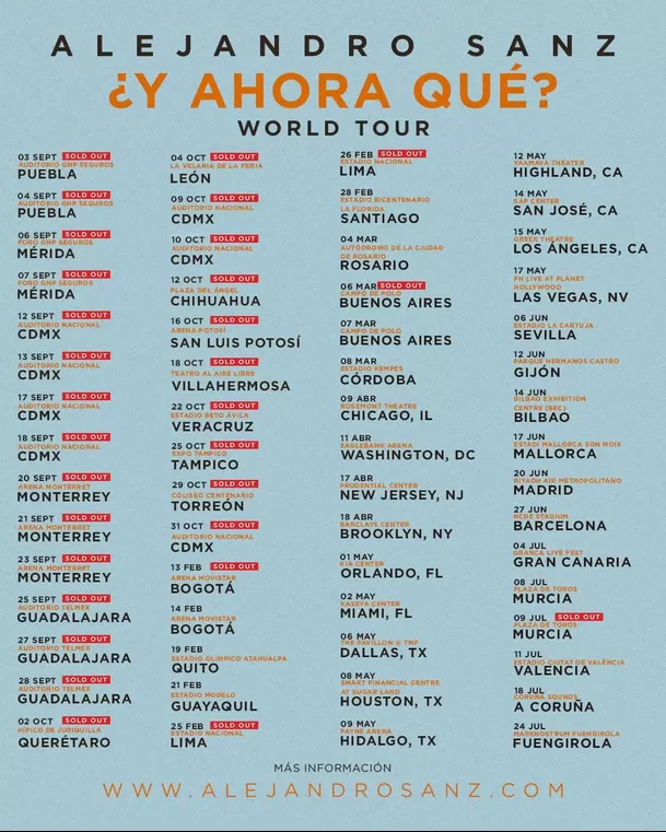 Alejandro Sanz hizo sold out para sus dos conciertos en Lima / Instagram Alejandro Sanz hizo sold out para sus dos conciertos en Lima / Instagram