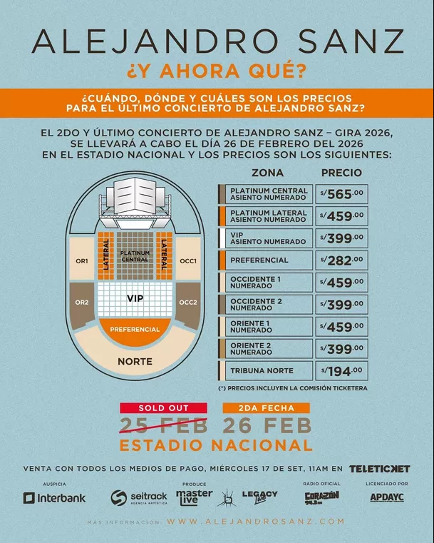 Entradas para el segundo concierto de Alejandro Sanz en Lima / Masterlive Entradas para el segundo concierto de Alejandro Sanz en Lima / Masterlive