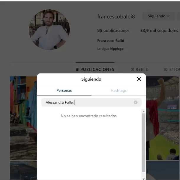 Francesco Balbi decidió eliminar todas las fotografías con Ale Fuller y dejó de seguir a la actriz/Foto: Instagram