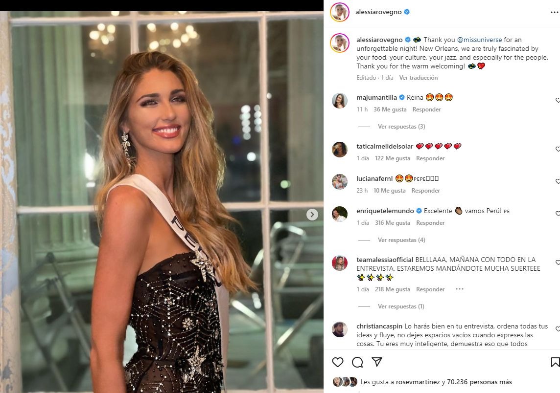 Alessia Rovegno impactó en cena del Miss Universo con mismo vestido que usó Thalía