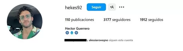 Alessia Rovegno sigue a Héctor Guerrero en Instagram 