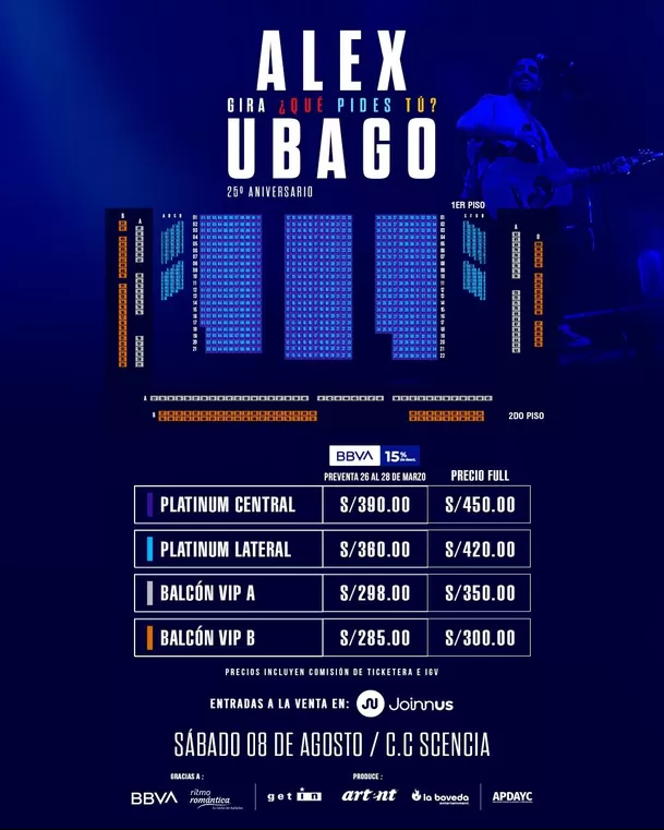 Precios para el concierto de Álex Ubago en Lima el 8 de agosto / Instagram