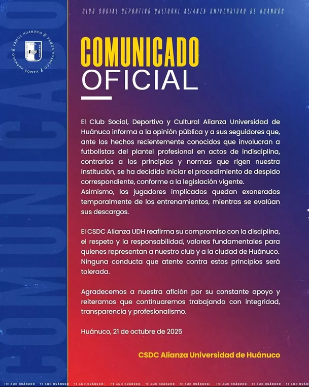 Alianza Universidad retira temporalmente a Jesús Barco/ Instagram