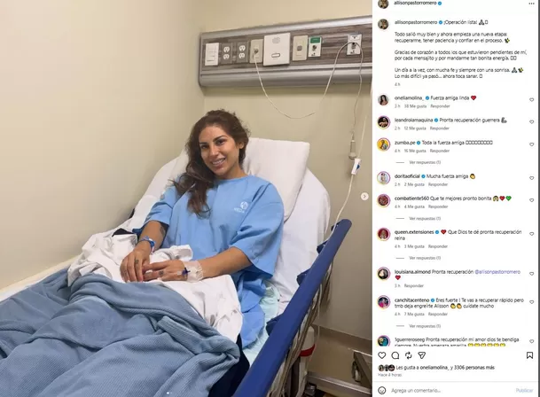 llison Pastor sorprendió al aparecer desde una clínica y revelar que ya fue operada. La modelo aseguró que todo salió bien y ahora inicia su recuperación. Foto: IG @allisonpastorromero llison Pastor sorprendió al aparecer desde una clínica y revelar que ya fue operada. La modelo aseguró que todo salió bien y ahora inicia su recuperación. Foto: IG @allisonpastorromero