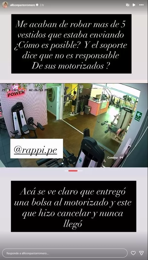 Allison Pastor mostró imágenes de repartidor de Rappi recibiendo prendas de su negocio / Instagram Allison Pastor mostró imágenes de repartidor de Rappi recibiendo prendas de su negocio / Instagram