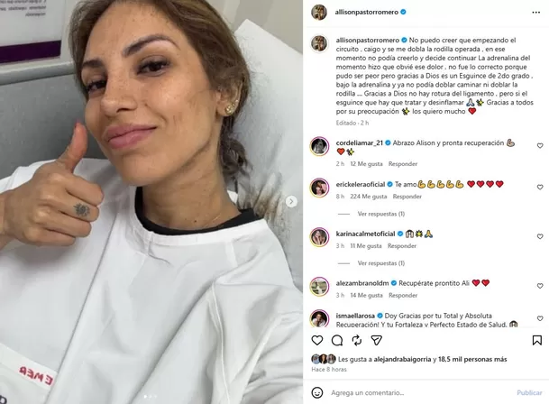 Allison Pastor preocupó a sus seguidores al aparecer desde una clínica luego de lesionarse durante la semifinal de Esto Es Guerra. La competidora contó cómo evoluciona su estado de salud Foto: EEG Allison Pastor preocupó a sus seguidores al aparecer desde una clínica luego de lesionarse durante la semifinal de Esto Es Guerra. La competidora contó cómo evoluciona su estado de salud Foto: EEG