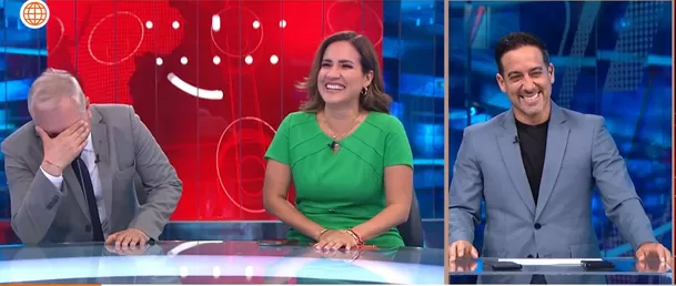 Tras la caída de Alvina Ruíz sus compañeros de 'América Noticias' no evitaron reirse/Foto: América Noticias Tras la caída de Alvina Ruíz sus compañeros de 'América Noticias' no evitaron reirse/Foto: América Noticias
