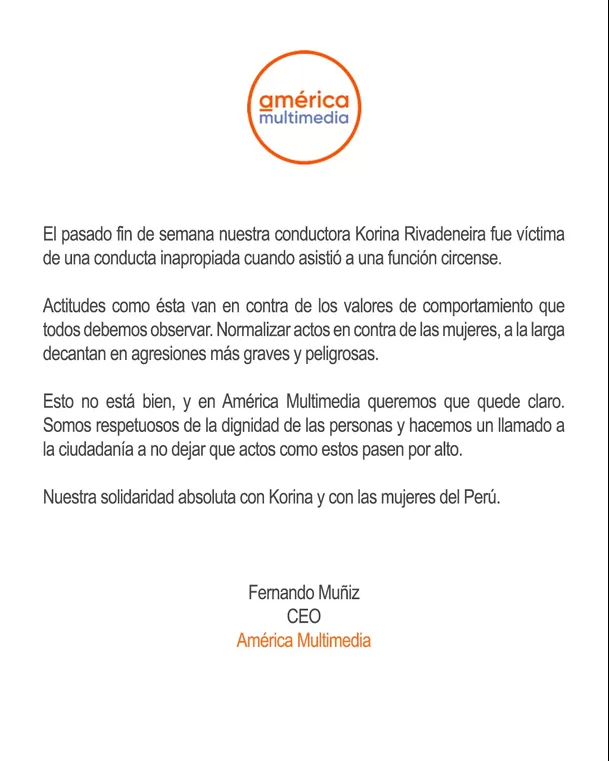 Comunicado de América Multimedia por lo ocurrido con Korina Rivadeneira / América Comunicado de América Multimedia por lo ocurrido con Korina Rivadeneira / América