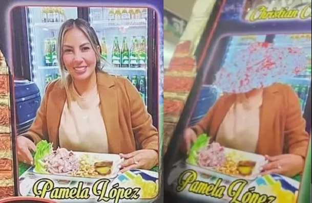 El rostro de Pamela López en la cebichería de 'La Cueva del 10' ha sido tachado/Foto: Instagram