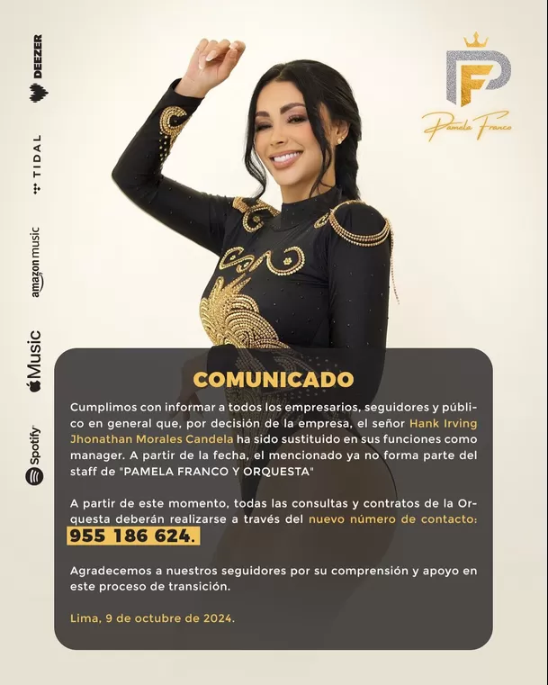 Comunicado de Pamela Franco/Foto: Instagram