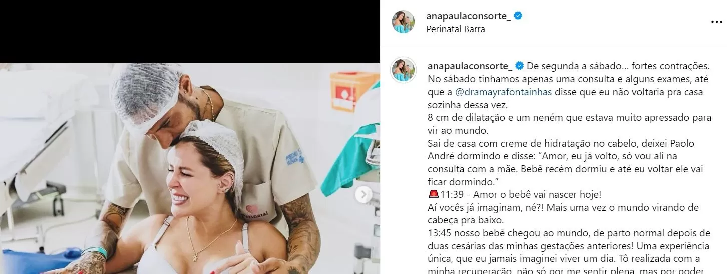 Ana Paula Consorte dio a luz por parto natural a su hijo Giussepe / Instagram Ana Paula Consorte dio a luz por parto natural a su hijo Giussepe / Instagram