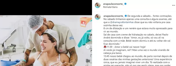 Ana Paula Consorte dio a luz por parto natural a su hijo Giussepe / Instagram