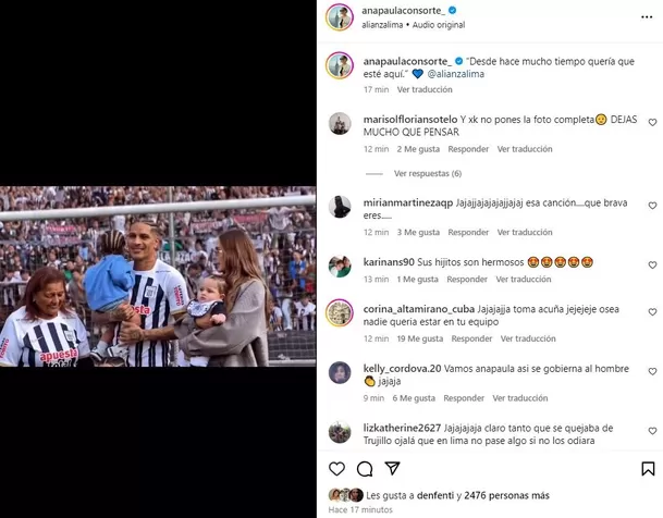 Ana Paula Consorte feliz por regreso de Paolo Guerrero a Alianza Lima / Instagram