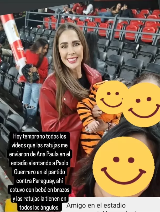 Ana Paula Consorte en el Estadio Monumental junto a su hijo Paolo André y Manuela. Fuente: Instarandula