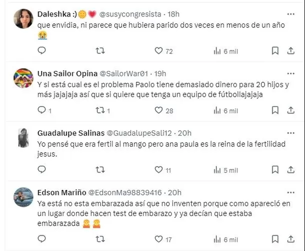 Reacciones por el presunto tercer embarazo de Ana Paula Consorte / X