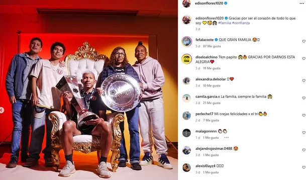 La foto familiar de Edison Flores tras el tricampeonato de Universitario de Deportes / Instagram