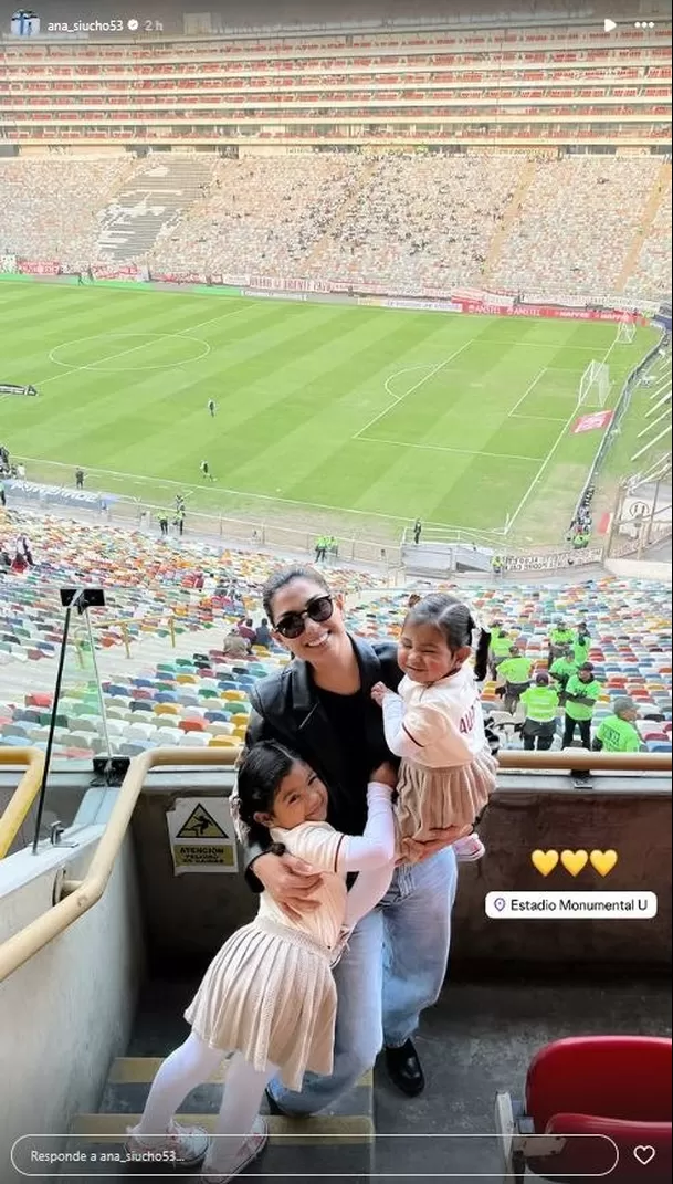Ana Siucho llegó al estadio Monumental junto a sus dos hijas. Fuente: Instagram