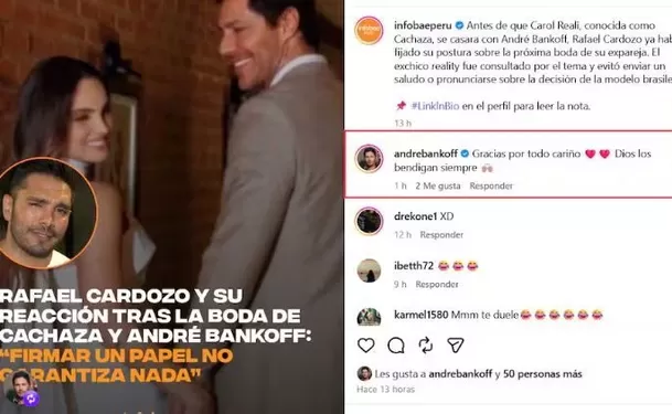 El esposo de Carol Reali 'Cachaza' reaccionó en redes sociales luego de que Rafael Cardozo hablara sobre el matrimonio de su expareja. Video: IG @carolreali