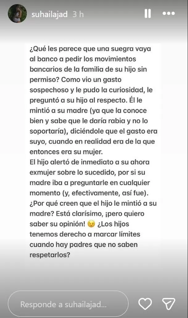 Suhaila Jad sigue revelando presuntas mala actitudes de madre de Carrillo / IG: @suhailajad