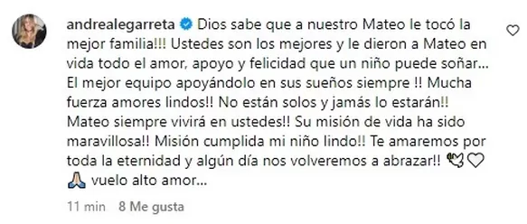 Andrea Legarreta llora la muerte de su sobrino de 14 años tras trágico accidente