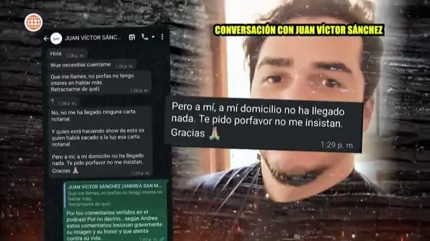 Juan Víctor Sánchez aseguró que no le llegó la carta notarial de Andrea San Martín / Captura 