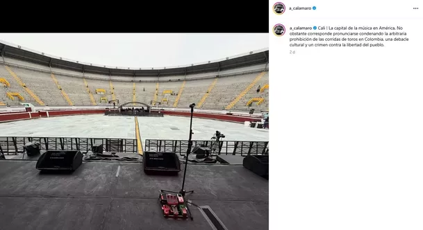 Andrés Calamaro arremetió contra la prohibición de las corridas de toros en Cali / Instagram