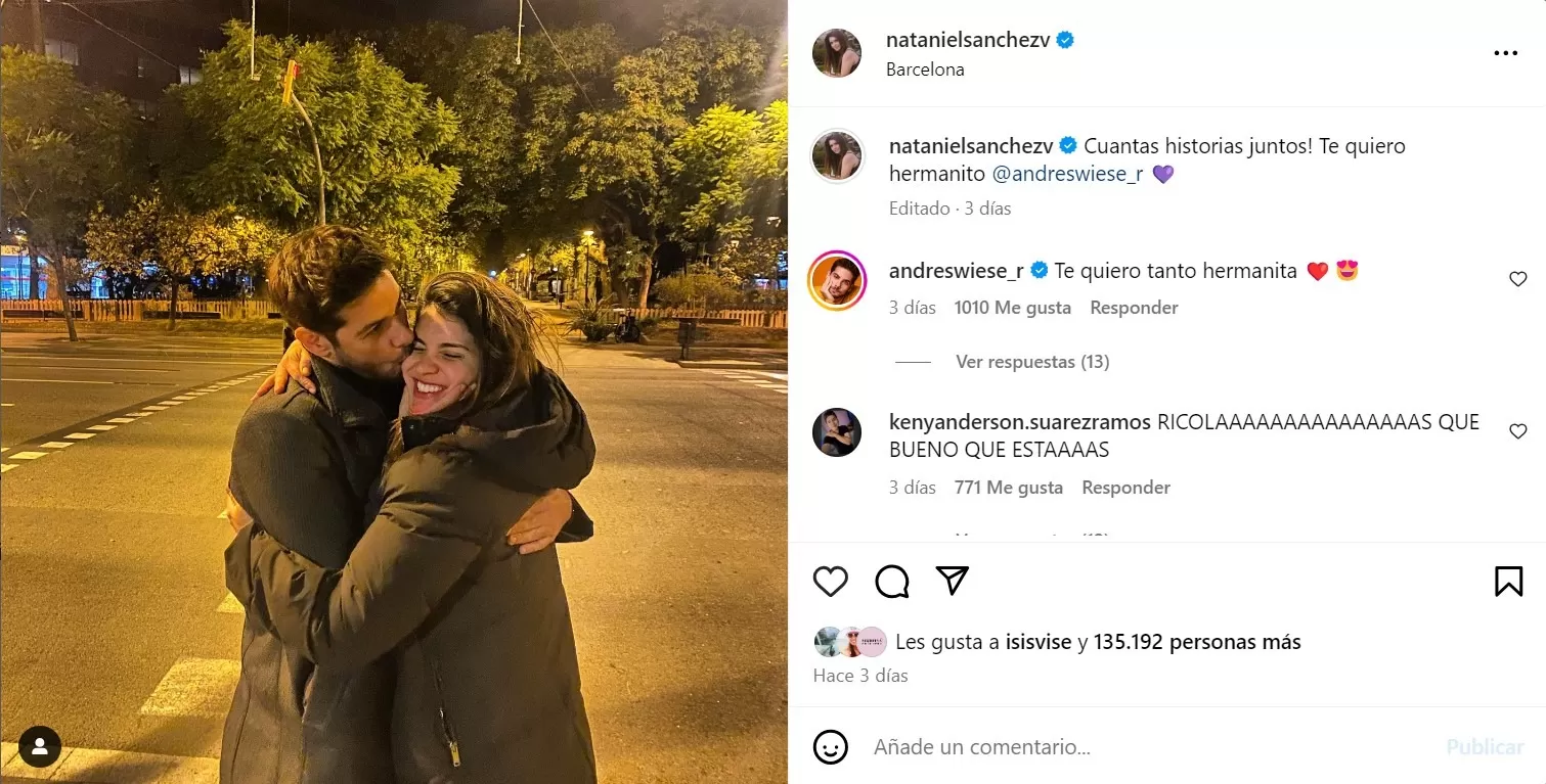 Mensaje de Nataniel Sánchez tras reencuentro con Andrés Wiese/Foto: Instagram