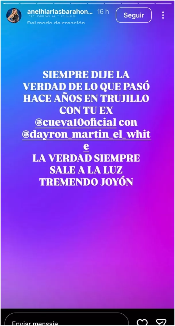 Anelhí Arias acusa a Pamela López y respalda a Cueva/ Captura Instagram