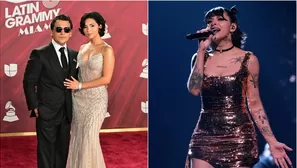 Ángela Aguilar, Christian Nodal y Cazzu. Foto: AFP