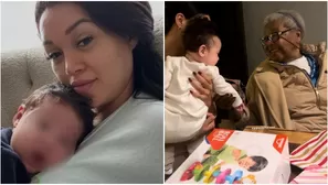 Angie Arizaga compartió adorable imagen entre su hijo y su bisabuela. Fuente: Instagram