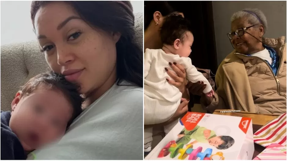 Angie Arizaga compartió adorable imagen entre su hijo y su bisabuela. Fuente: Instagram Angie Arizaga compartió adorable imagen entre su hijo y su bisabuela. Fuente: Instagram
