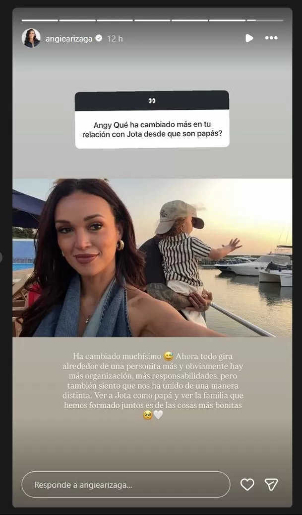 La exchica reality respondió qué cambió en su relación con Jota Benz desde que se convirtieron en padres y sorprendió al revelar cómo ahora ve al cantante dentro de su familia. Video: Instagram @angiearizaga La exchica reality respondió qué cambió en su relación con Jota Benz desde que se convirtieron en padres y sorprendió al revelar cómo ahora ve al cantante dentro de su familia. Video: Instagram @angiearizaga