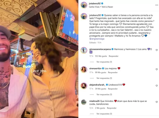 Jota Benz "explota" de amor por Angie Arizaga en su cumpleaños / IG: @jotabenz92 Jota Benz "explota" de amor por Angie Arizaga en su cumpleaños / IG: @jotabenz92