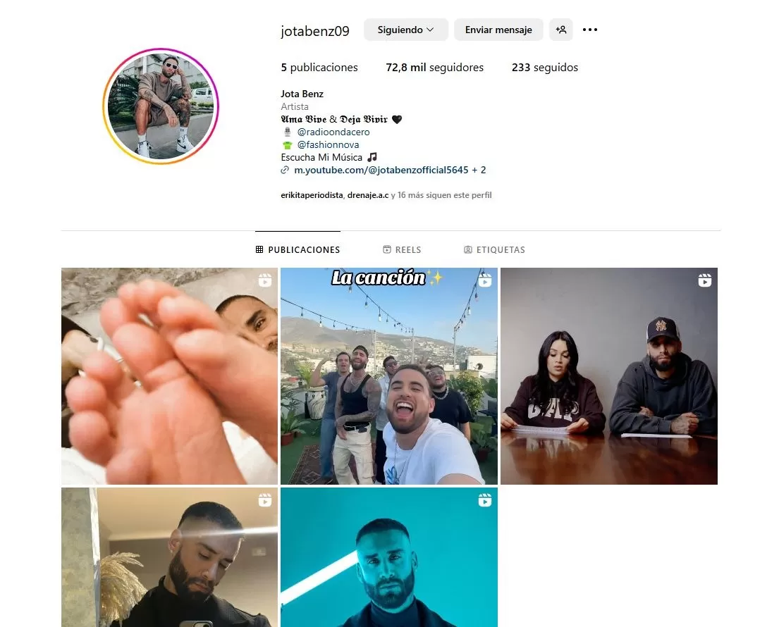 La cuenta alterna de Jota Benz tras sufrir ataque cibernético / Instagram