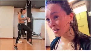 Angie Arizaga se ejercita para recuperar figura tras embarazo. Fuente: Instagram