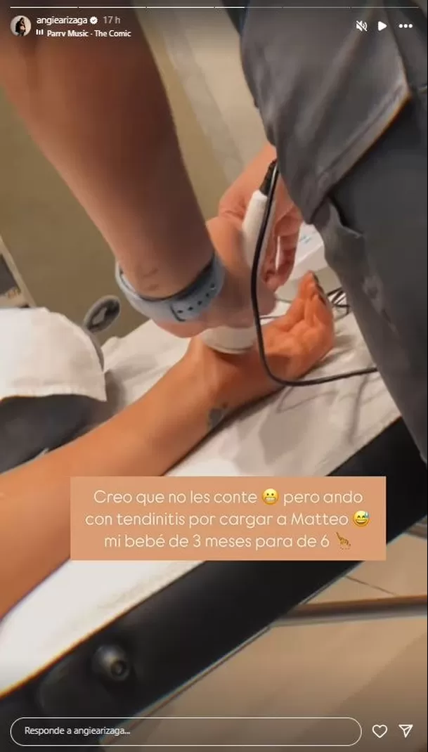 Angie Arizaga reveló que sufre de tendinitis por cargar a su bebé Matteo. Fuente: Instagram