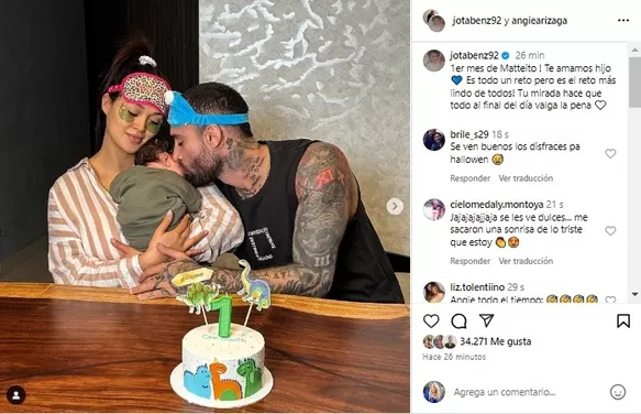 Angie Arizaga y Jota Benz celebraron primer mes de su hijo Matteo