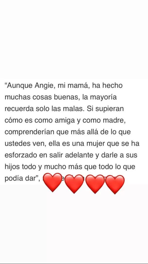 El mensaje de apoyo del hijo mayor de Angie Jibaja a la modelo / Instagram