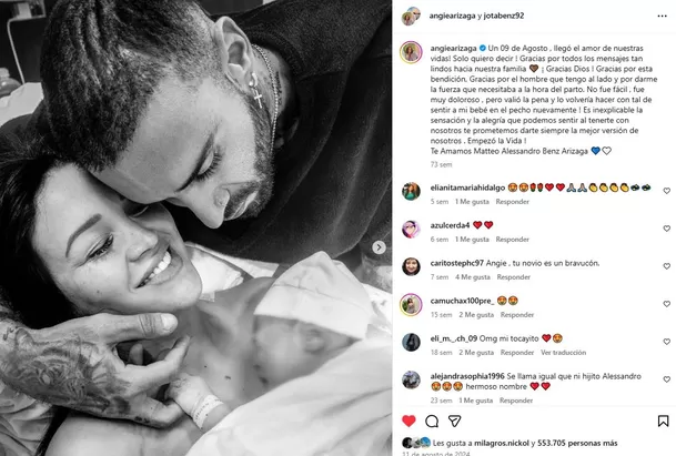 El hijo de Angie Arizaga y Jota Benz nació el 9 de agosto de 2024 / Instagram