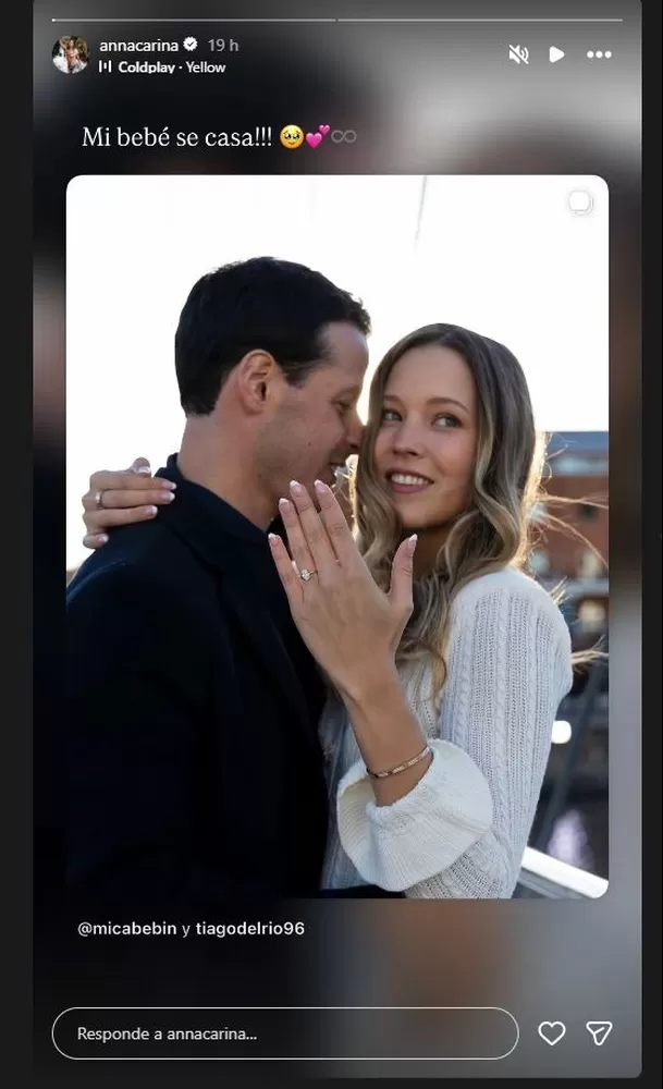 Micaela Bebin, hija mayor de Anna Carina Copello, anunció su compromiso con Tiago del Río a los 23 años y recibió una emotiva reacción de su mamá, quien no ocultó su felicidad al verla dar este importante paso. Foto: IG @micabebin