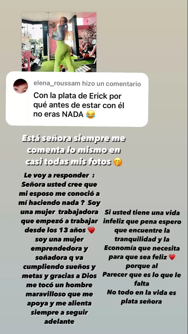 Respuesta de Allison Pastor a usuaria que la criticó. Fuente: Instagram