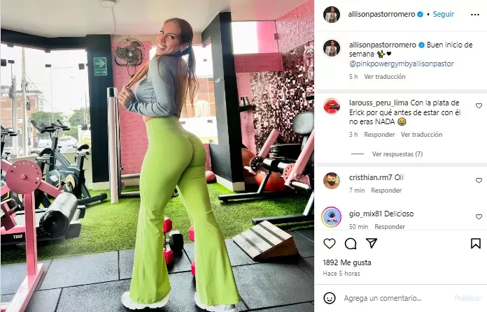 Usuaria criticó a Allison Pastor en los comentarios de su publicación. Fuente: Instagram