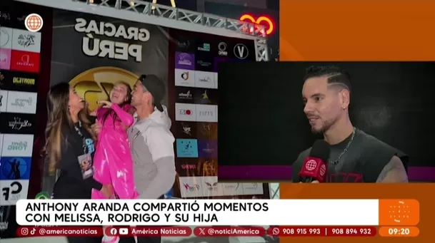 Anthony Aranda captó la imagen de Melissa Paredes, el Gato Cuba y su hija celebrando el triunfo familiar. Foto: América TV