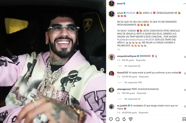 Anuel AA sorprendió a sus seguidores al mencionar directamente a su expareja Karol G en una publicación de Instagram/ Captura IG Anuel AA sorprendió a sus seguidores al mencionar directamente a su expareja Karol G en una publicación de Instagram/ Captura IG