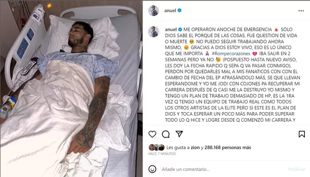 Anuel AA fue operado de emergencia y se salvó de morir/ Foto: Instagram