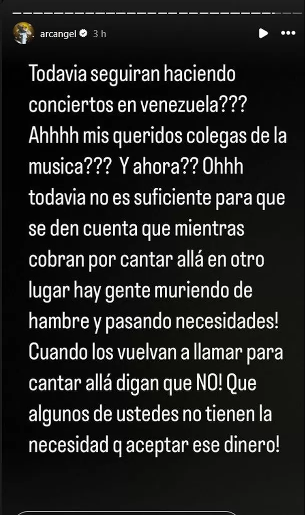 Mensaje de Arcángel haciendo un llamado a sus colegas de la música/Foto: Instagram