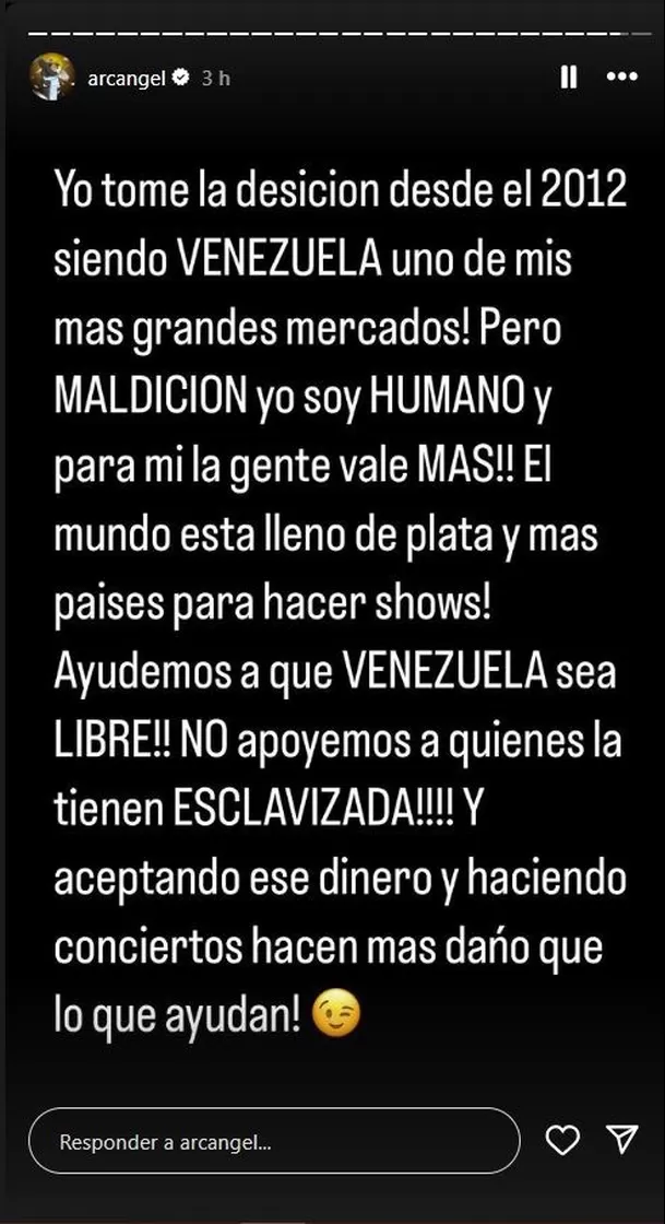 Arcángel anunció que decidió no volver a cantar en Venezuela desde el 2012/Foto: Instagram