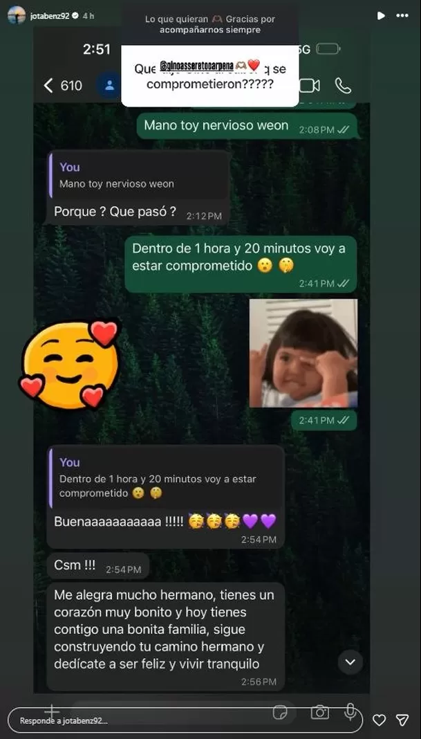 Así fue cómo Jota le contó a Gino que iba a pedir la mano de Angie / Instagram Así fue cómo Jota le contó a Gino que iba a pedir la mano de Angie / Instagram