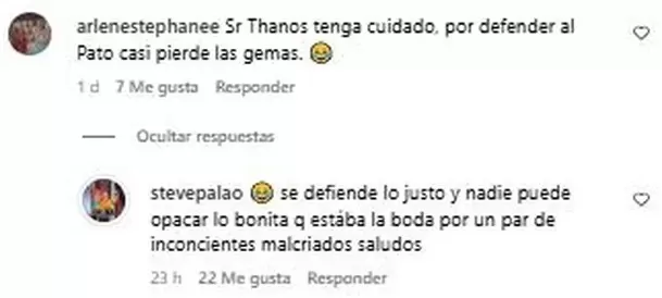 Steve Palao respondió a comentario en redes sociales. Fuente: Instagram Steve Palao respondió a comentario en redes sociales. Fuente: Instagram